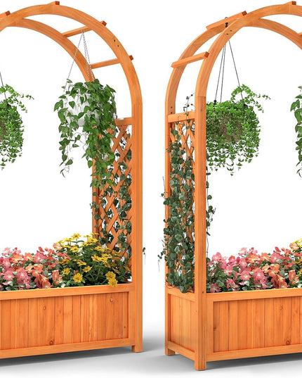 Giantex Raised Garden Bed with Arch Trellis for Climbing Vine Flower Vegetable