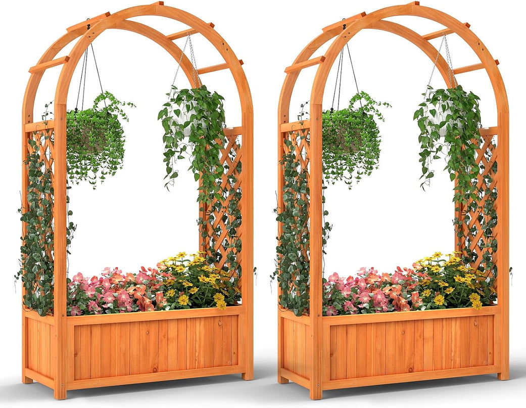 Giantex Raised Garden Bed with Arch Trellis for Climbing Vine Flower Vegetable