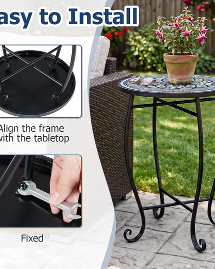 Giantex Outdoor Side Table, Blooming Lotus Mosaic Patio Accent Table