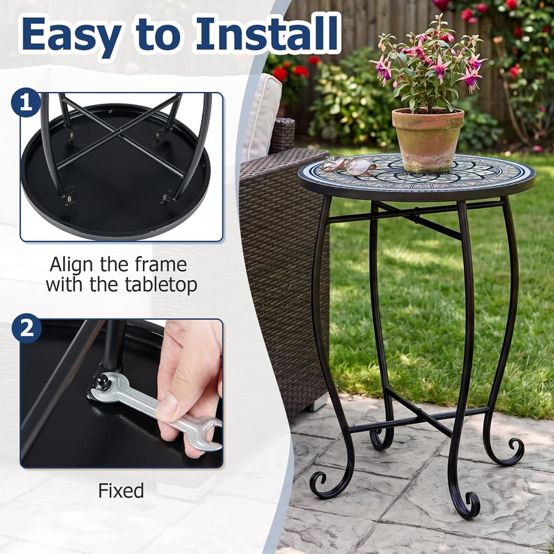 Giantex Outdoor Side Table, Blooming Lotus Mosaic Patio Accent Table