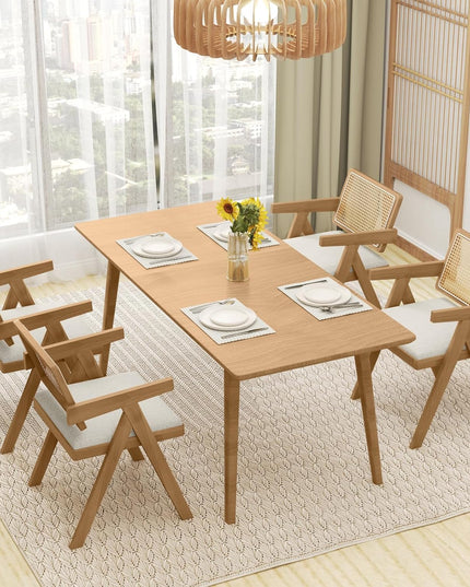 Giantex Rattan Dining Chairs, Leathaire Kitchen Chairs w/Armrests & Padded Cushion