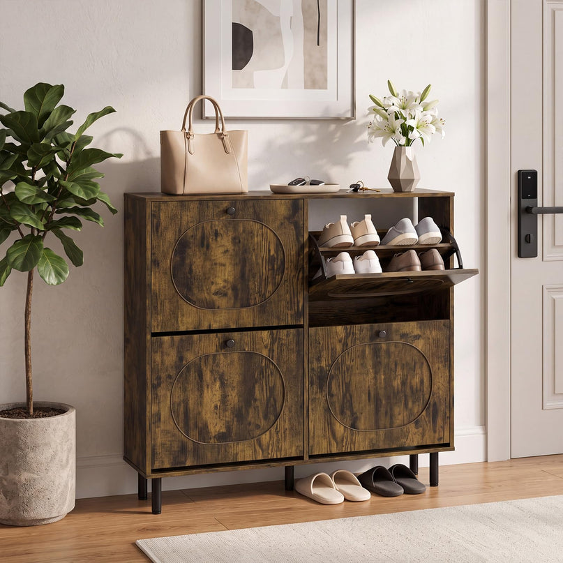 GIANTEX Modern Shoe Storage Cabinet with 4 Flip Drawers & Adjustable Shelf