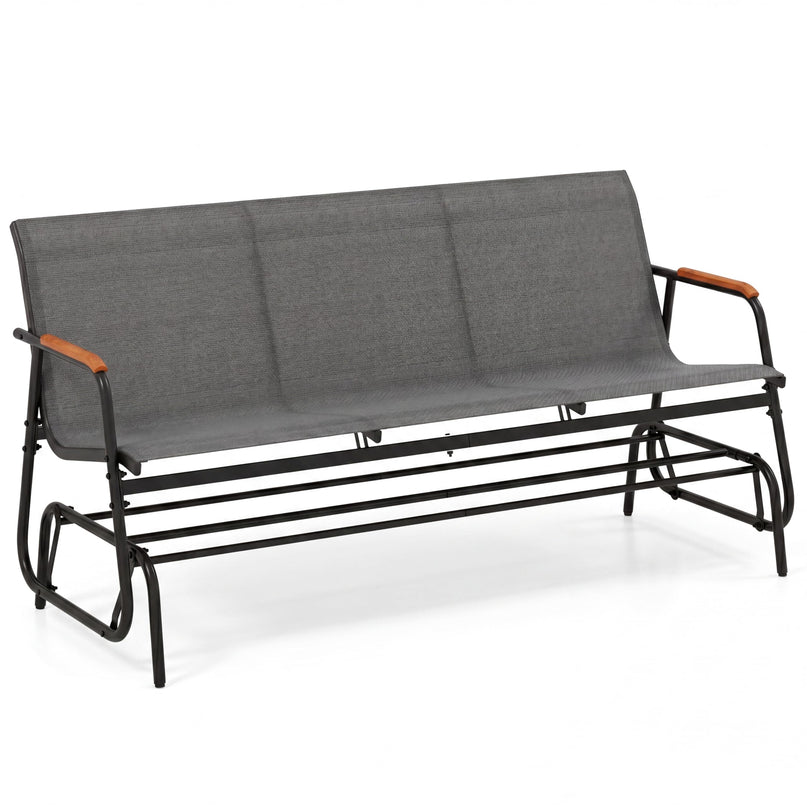 Giantex 3-Person Swing Gliding Loveseat with Curved Teak Armrests