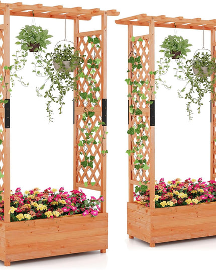 Giantex Raised Garden Bed with 2-Sided Trellis & Hanging Roof