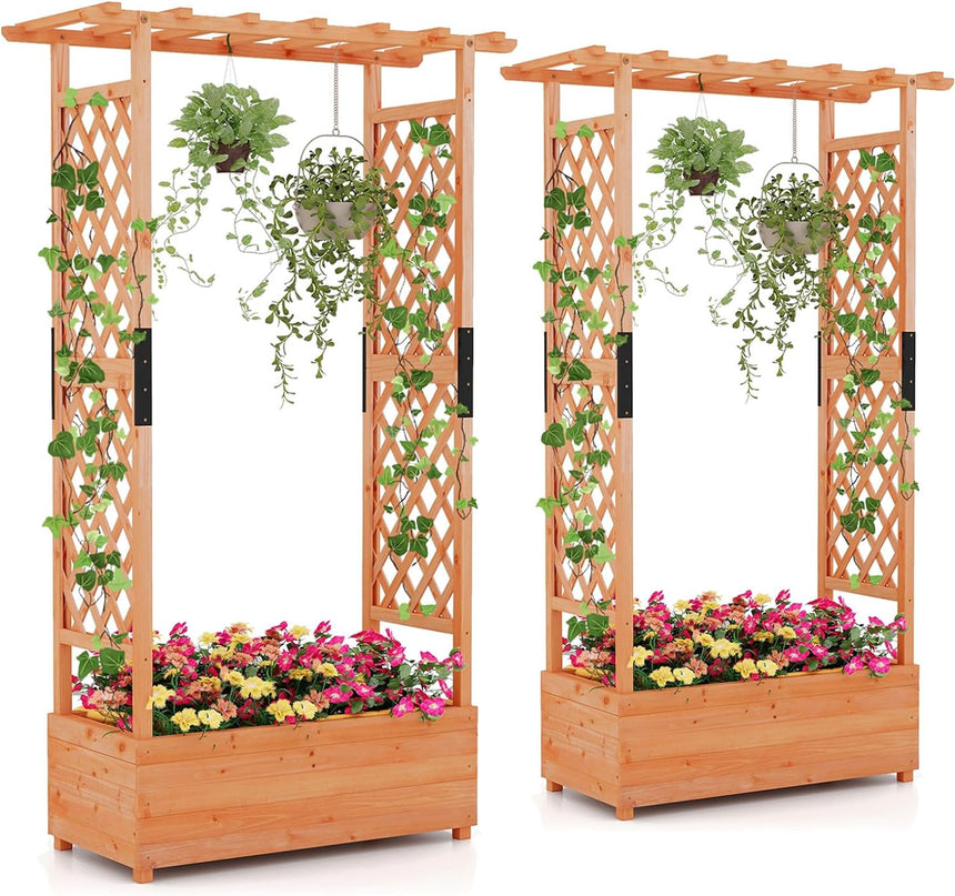 Giantex Raised Garden Bed with 2-Sided Trellis & Hanging Roof