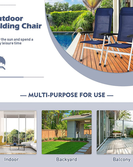 Giantex Set of 4 Patio Chairs, Folding Outdoor Chairs, High Back Recliner (Blue)