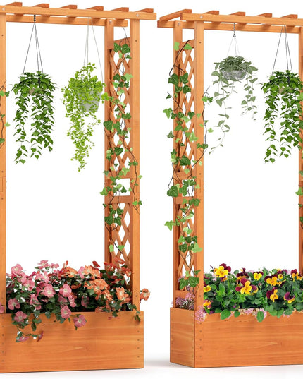 31" x 12.5" x 60" Raised Garden Bed with 2-Sided Trellis & Hanging Roof