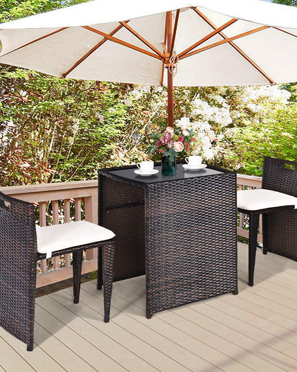 Giantex 3 PCS Cushioned Outdoor Wicker Patio Set Convention Bistro Set Garden Lawn Sofa Furniture (Light Brown)