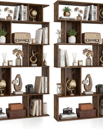 Giantex 5-Tier Bookshelf | 10-Cube Geometric Book Case with 5 Closed-Back Cubbies