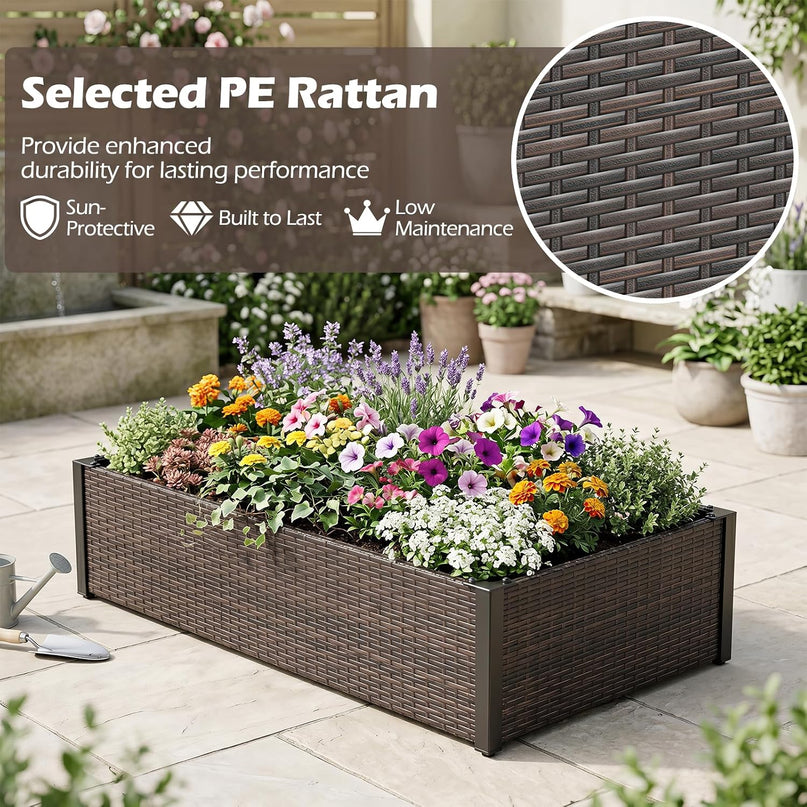 Giantex Raised Garden Bed, PE Rattan Elevated Planter Box with Open-Ended Base
