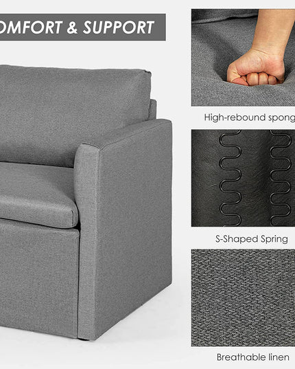 Convertible Sectional Sofa Couch, Modern L-Shaped Sectional Couch 3-Seat Sofa