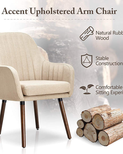 Set of 2 or 4 Fabric Dining Chairs, Accent Upholstered Arm Chair w/Wood Legs - Giantexus