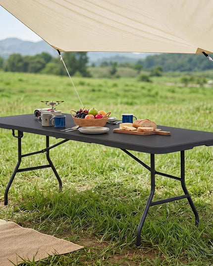 Giantex 8FT Folding Table eavy Duty Fold-in-Half Portable HDPE Plastic Table with Handle & Locks