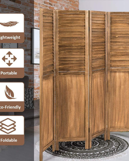 4 Panel 6 ft Wooden Room Divider, Portable Partition Screen - Giantexus