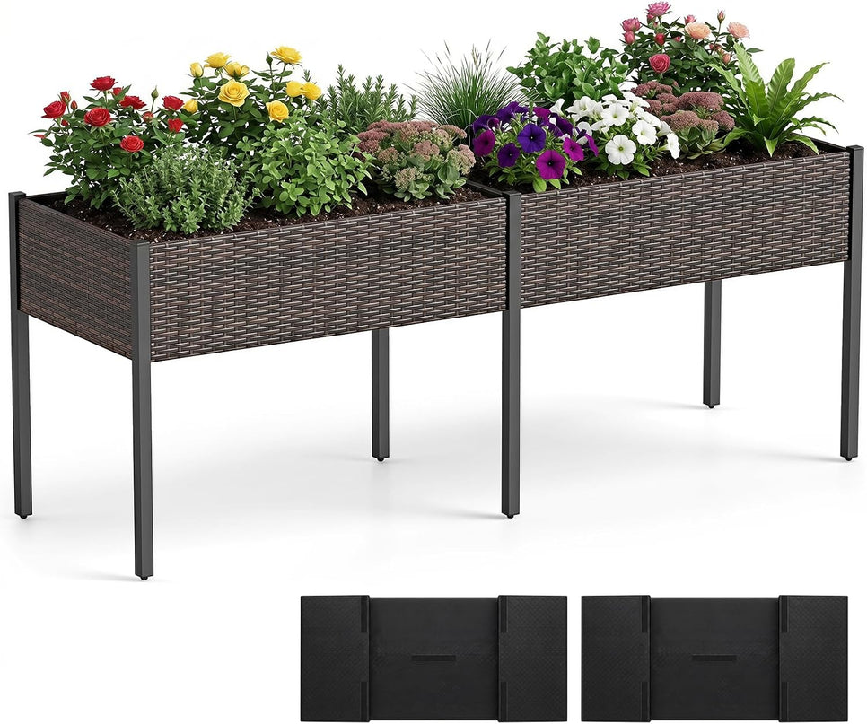 Giantex Raised Garden Bed with Legs, 6 x 2 FT Large Dual Elevated Planter Box with Removable Liner