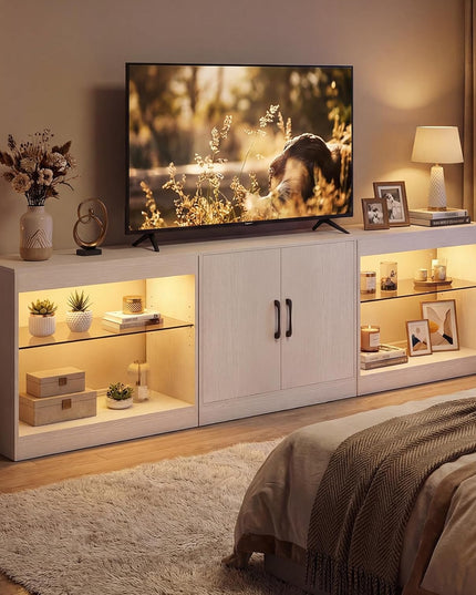 Meuble TV LED Giantex pour téléviseur 85 pouces | Meuble TV moderne avec prises de courant