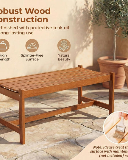 Giantex Solid Wood Patio Bench Backless Outdoor Bench with Curved Slatted Seat