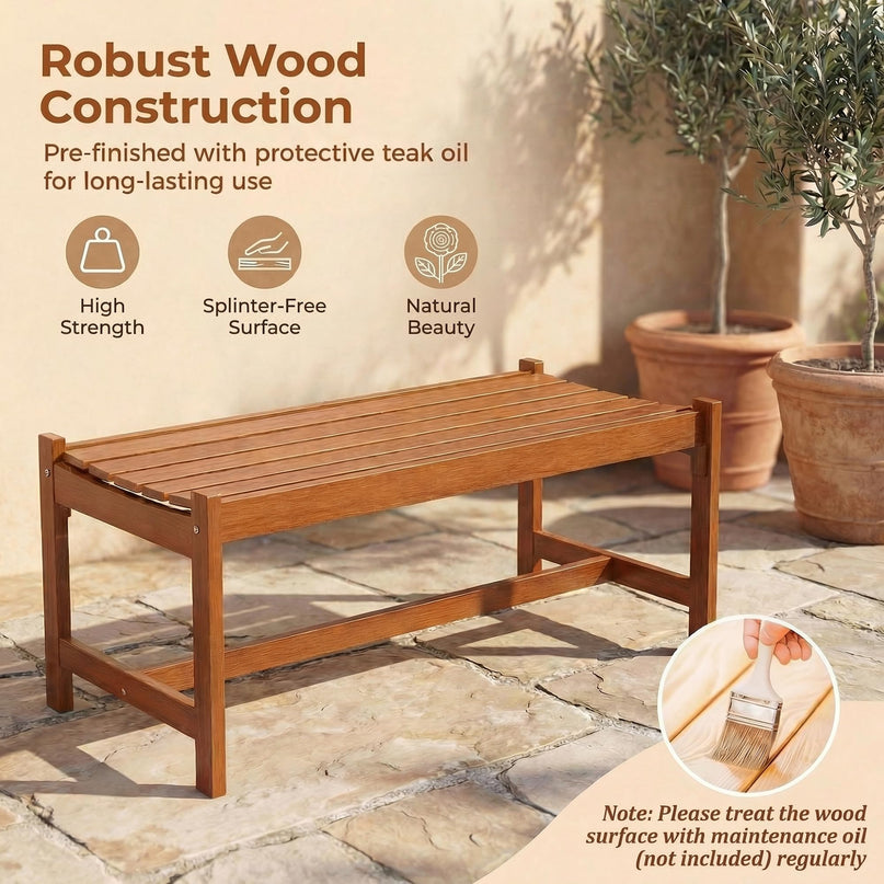 Giantex Solid Wood Patio Bench Backless Outdoor Bench with Curved Slatted Seat