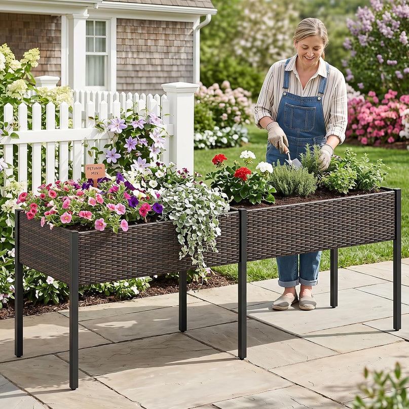 Giantex Raised Garden Bed with Legs, 6 x 2 FT Large Dual Elevated Planter Box with Removable Liner