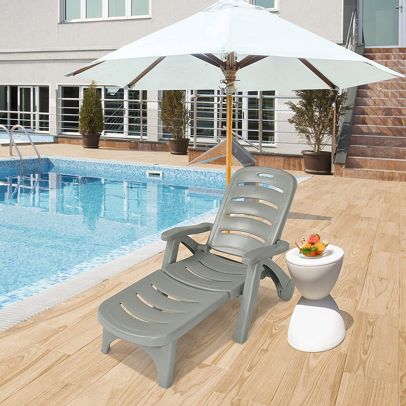 Patio Chaise Lounge Recliner on Wheels - Giantex