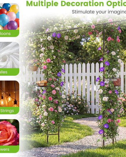 Giantex 213 cm Garden Arbor Feeding Station, Heavy-Duty Arch Trellis w/Water Bowl, Mesh Tray, Suet Feeder & Hanging Kit for Attracting Wild Birds & Supporting Climbing Plants, Tall Outdoor Archway