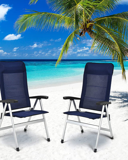 Giantex Set of 4 Patio Chairs, Folding Outdoor Chairs, High Back Recliner (Blue)