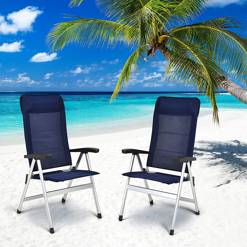 Giantex Set of 4 Patio Chairs, Folding Outdoor Chairs, High Back Recliner (Blue)