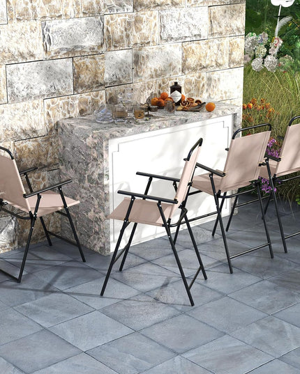 Giantex Outdoor Folding Bar Chair Set of 2, Bar-Height Patio Chairs with Backrest, Armrests, Footrest