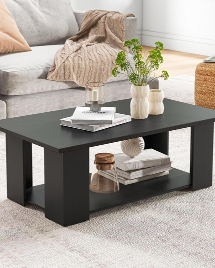 Giantex Rectangle Wood Center Table, 41" L 2-Tier Large Modern Tea Table w/Open Compartment