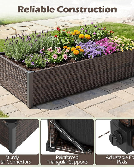 Giantex Raised Garden Bed, PE Rattan Elevated Planter Box with Open-Ended Base
