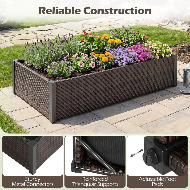 Giantex Raised Garden Bed, PE Rattan Elevated Planter Box with Open-Ended Base