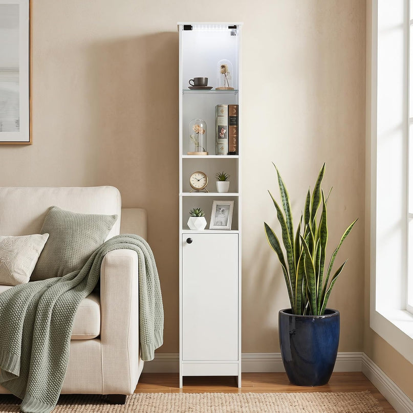 Giantex Tall Bathroom Cabinet with Lights & Remote Control