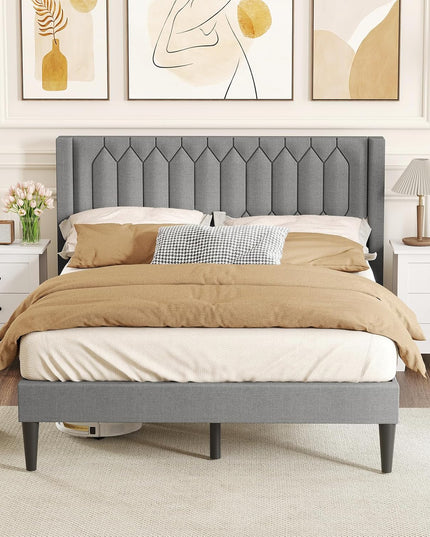 Giantex Queen Size Dutch Velvet Upholstered Platform Bed with Wingback Headboard