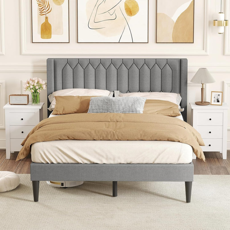 Giantex Queen Size Dutch Velvet Upholstered Platform Bed with Wingback Headboard