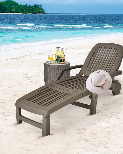 Chaise Lounge Outdoor,Foldable Sun Lounger with Wheels - Giantexus