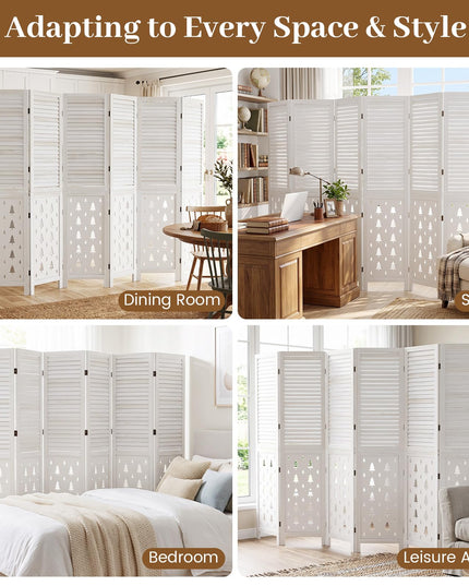 GIANTEX 67"H Folding Room Divider with Louvered Slats & Pine Tree Cutout