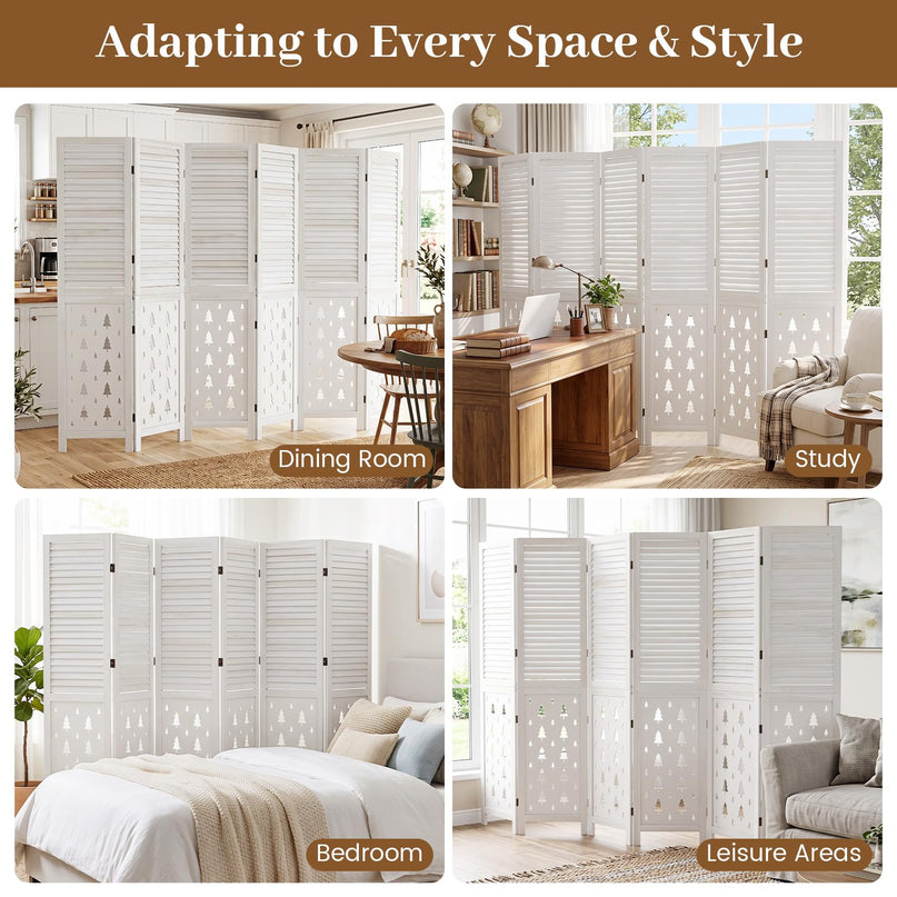 GIANTEX 67"H Folding Room Divider with Louvered Slats & Pine Tree Cutout