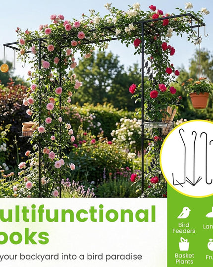 Giantex 213 cm Garden Arbor Feeding Station, Heavy-Duty Arch Trellis w/Water Bowl, Mesh Tray, Suet Feeder & Hanging Kit for Attracting Wild Birds & Supporting Climbing Plants, Tall Outdoor Archway
