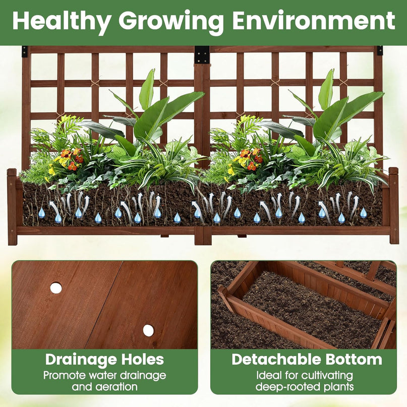 Giantex Wooden Raised Garden Bed with Trellis