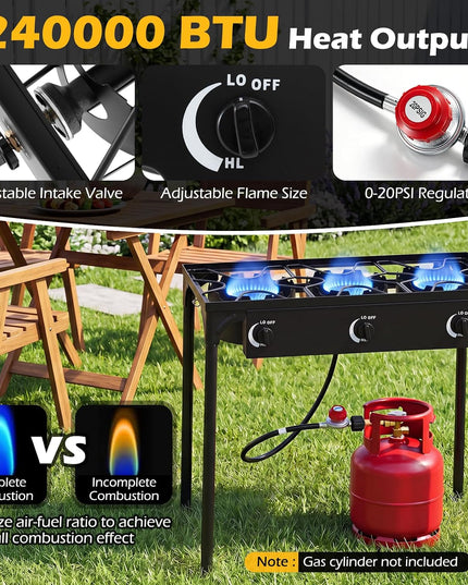 Giantex 3 Burner Propane Burner, 240,000 BTU High Pressure Gas Stove