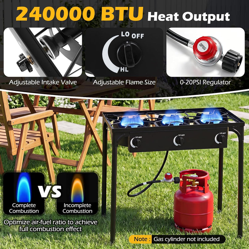Giantex 3 Burner Propane Burner, 240,000 BTU High Pressure Gas Stove
