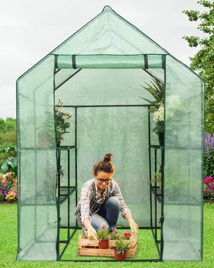 Outdoor Portable Greenhouse Mini Walk in 3 Tiers 8 Shelves Stands