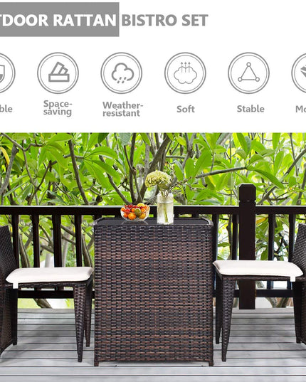 Giantex 3 PCS Cushioned Outdoor Wicker Patio Set Convention Bistro Set Garden Lawn Sofa Furniture (Light Brown)