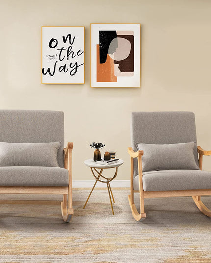 Giantex Upholstered Rocking Chair - Modern Rocker with Rubber Wood Frame, Comfy Backrest & Seat