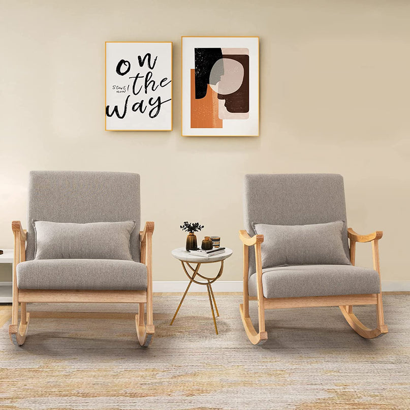 Giantex Upholstered Rocking Chair - Modern Rocker with Rubber Wood Frame, Comfy Backrest & Seat