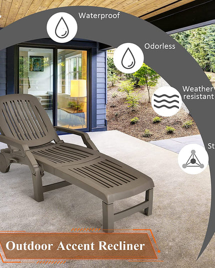 Chaise Lounge Outdoor,Foldable Sun Lounger with Wheels - Giantexus