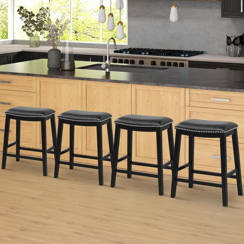Giantex 26" Counter Height Bar Stools Set of 2, Faux PVC Leather Farmhouse Barstools w/Padded Seat