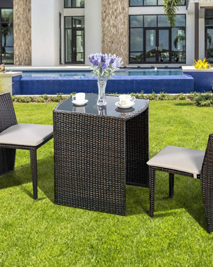 Giantex 3 PCS Cushioned Outdoor Wicker Garden Lawn Sofa Furniture (Brown)