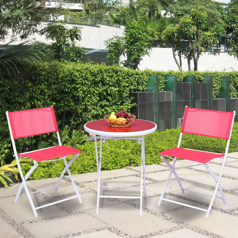 Giantex Bistro Table Set, 3 Piece Patio Bistro Set, Outdoor Folding Table and Chairs