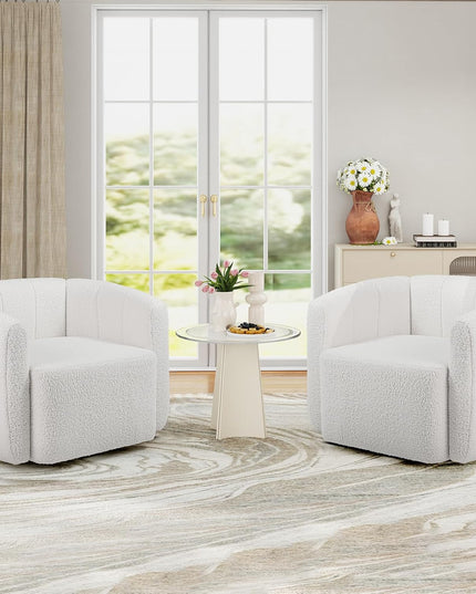 Giantex 360° Swivel Accent Chair - Sherpa Upholstered Boucle Barrel Club Chair with Padded Armrests